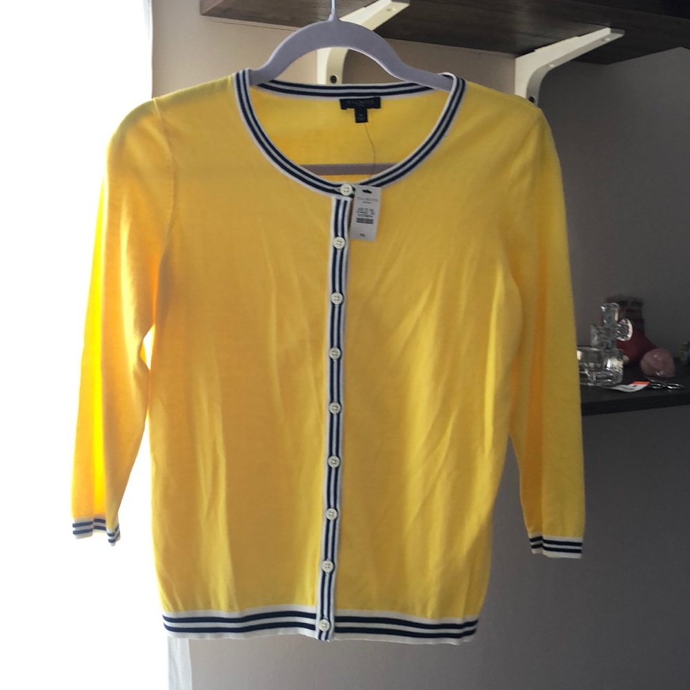 NWT Talbots Bright yellow with black and trim cardigan